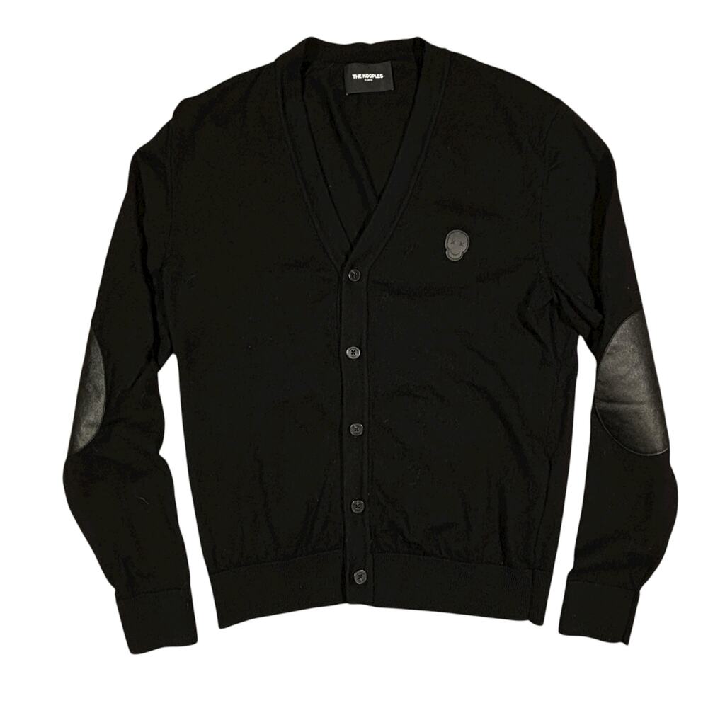 KOOPLES SKINNY FIT MEDIUM CARDIGAN SWEATER WITH ELBOW PATCHES